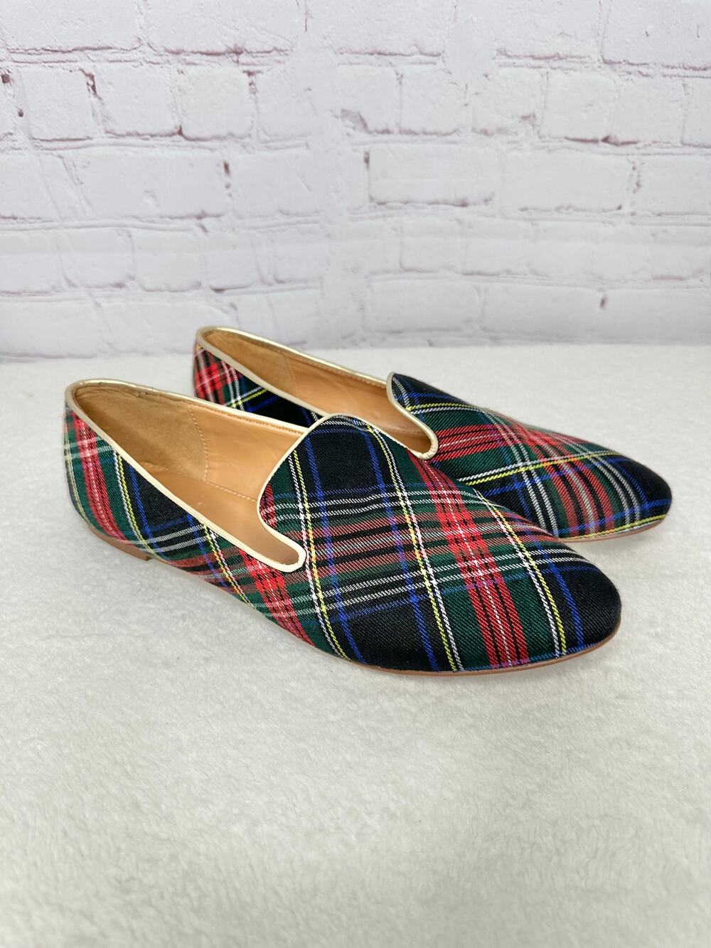 J. Crew Red Black Plaid Loafer Flats Women's Shoe size 10.5 Christmas Holiday